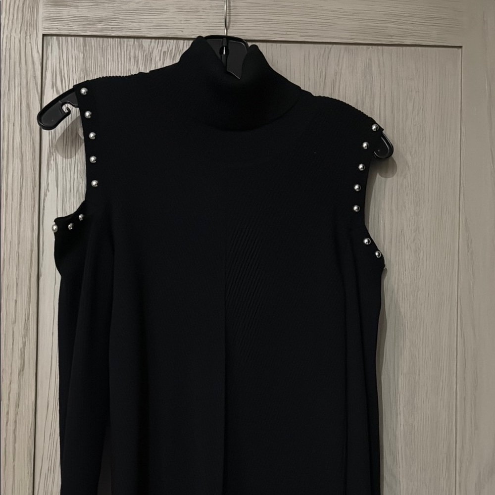 Black Sleeveless Dress with Pearl Accents